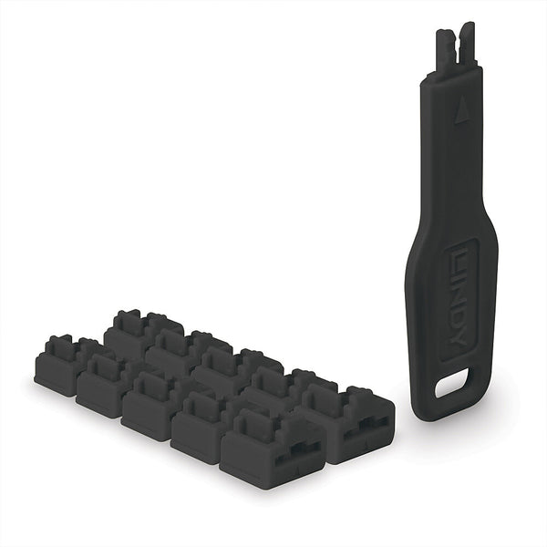 RJ45 Port Blocker, 10pcs + 1 Key, Black