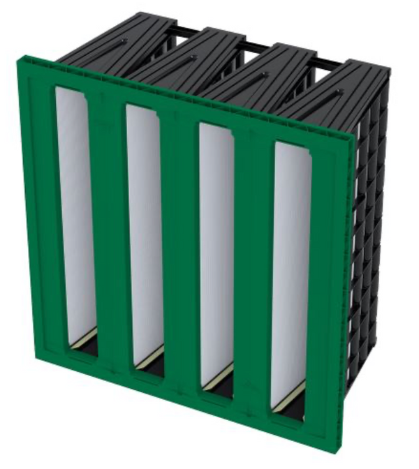 Filter Kompak Camfil CamGT 4V-300 Model: 4V-300 Ukuran: L592xT592xD300mm dengan header 25mm Aliran Udara: 4250cmh, dP Awal: 200Pa Efisiensi: E10 hingga EN1822: 2009 Rangka: Cetakan plastik, Media: Serat Kaca