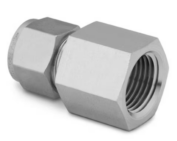 Stainless Steel Swagelok Tube Fitting, Female Connector, 1/4 in. Tube OD x 1/2 in. Female NPTStainless Steel Swagelok Tube Fitting, Female Connector, 1/4 in. Tube OD x 1/2 in. Female NPT